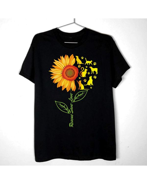 RESCUE SAVE LOVE Pet Animal Shelter Sunflower Gift Volunteer T-Shirt